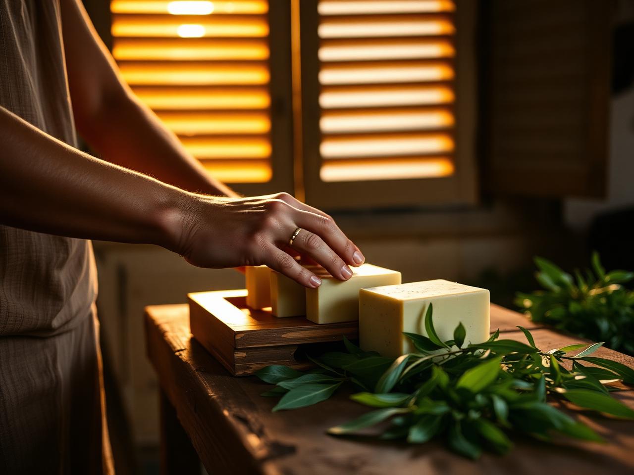 Hand-pressing tulsi soap